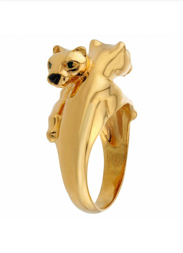 Bague Bague Cartier Panthère Double Tête en or jaune émeraude 58 Facettes