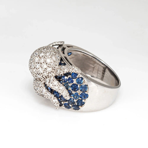 Bague Bague pieuvre en or blanc 18 carats, diamants et saphirs, taille 7,5, bijou ancien de l'océan 58 Facettes G13744