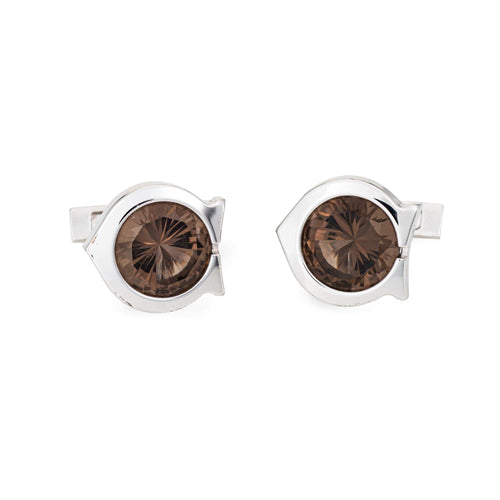 Boutons de manchette Boutons de manchette Cartier C en quartz fumé et argent sterling palladié, bijoux pour homme 58 Facettes G13944