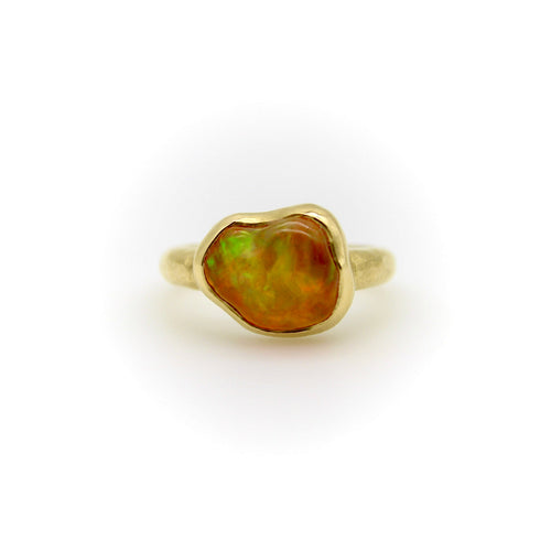 Bague 54.5 Bague Oral Feu mexicaine en or jaune sculptée à la main par Tony Malmed 58 Facettes