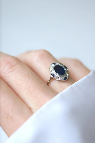 Bague Bague rosace Art Déco saphir diamants 58 Facettes