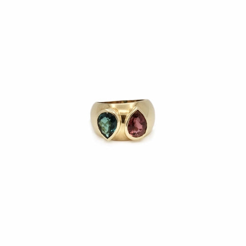 Bague 52 Bague or jaune et tourmalines poires 58 Facettes REF24091-254