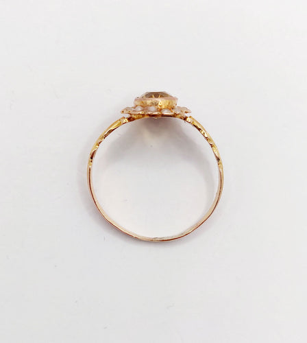 Bague 56 Bague marguerite antique citrine et perles en or rose 18k (circa 1900) 58 Facettes A01952