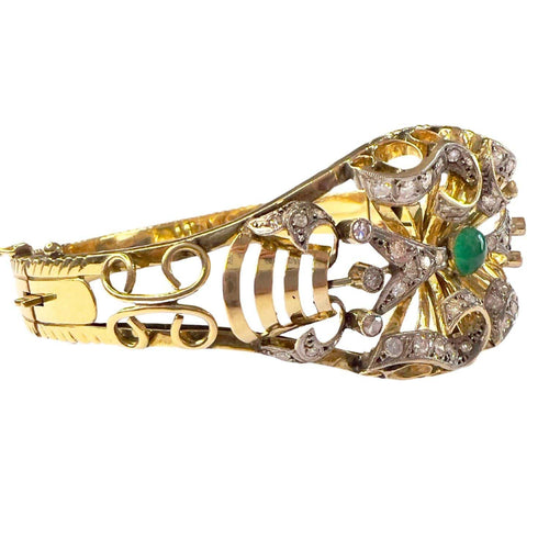 Bracelet Bracelet en or style rétro 1945 avec diamants et émeraude 58 Facettes Q75B