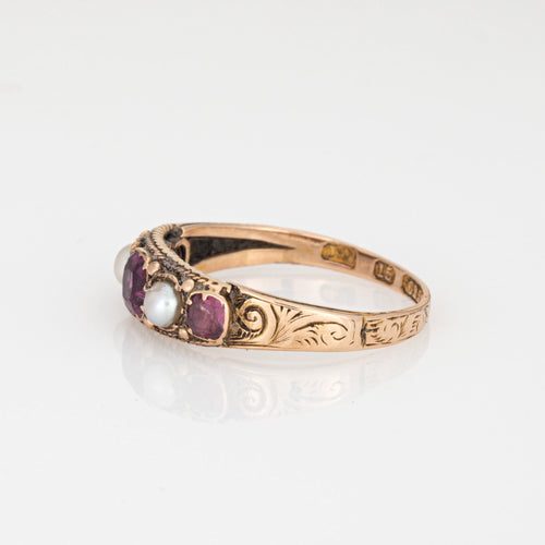 Bague 57 Bague victorienne antique avec perle de grenat, vers 1848, or jaune 15 carats, taille 5,75, bijoux fins 58 Facettes G13621