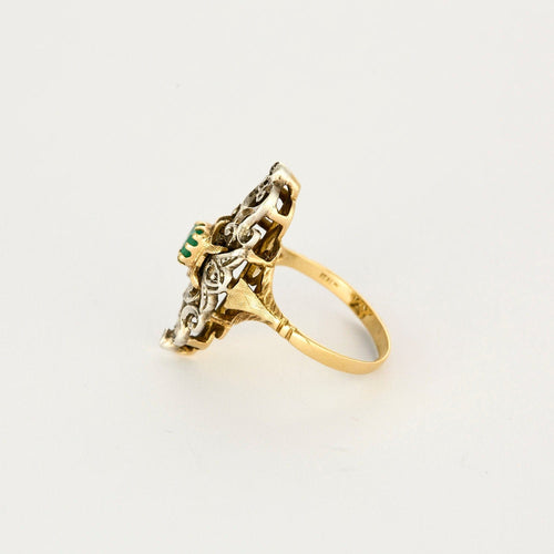 Bague 55,5 Bague or jaune doublé d'argent, diamants et émeraude 58 Facettes FON1796