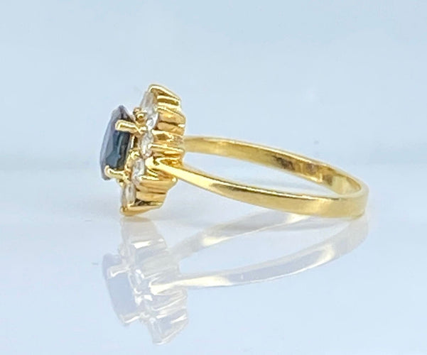Bague 47 Bague en or jaune 18 carats, saphir et diamants 58 Facettes AB538