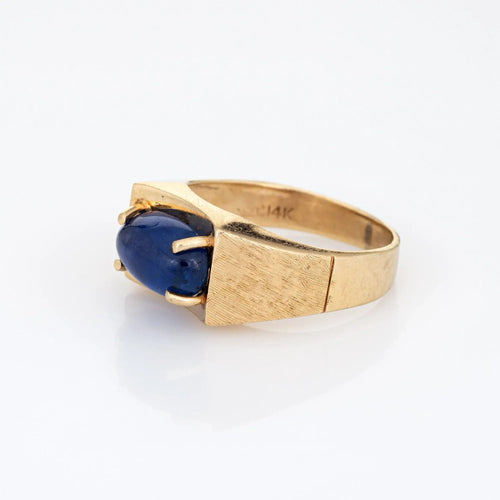 Bague Bague en saphir étoilé naturel de Ceylan de 5,30 ct en or 14 carats vintage Taille 9 CERT Pas de chauffage 58 Facettes G12285