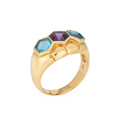 Bague 53 Bague vintage en or jaune avec améthyste et topaze bleue 58 Facettes G13634