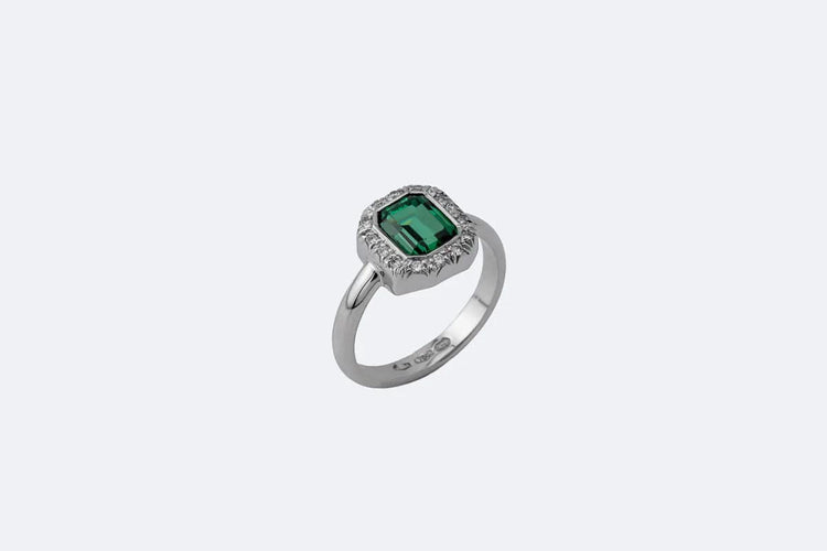 Bague Oro Bianco / 14 Anello in oro bianco con diamanti e tormalina 58 Facettes anl790