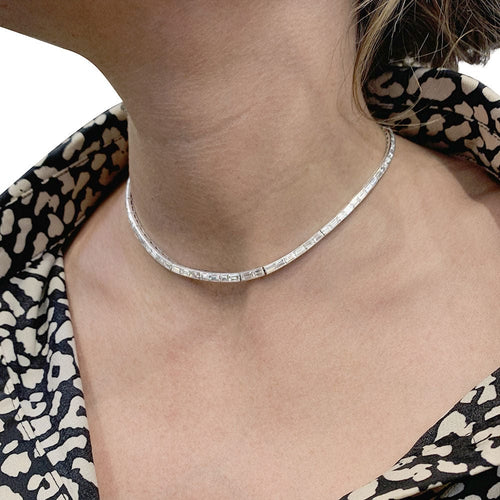 Collier Collier rivière platine, diamants baguettes. 58 Facettes 33184