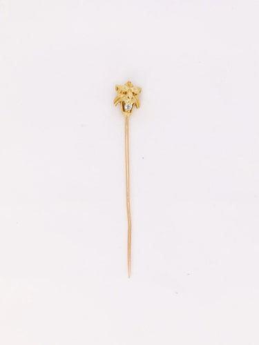 Accessoire Épingle à cravate tête de félin or jaune diamant taille ancienne 58 Facettes J435