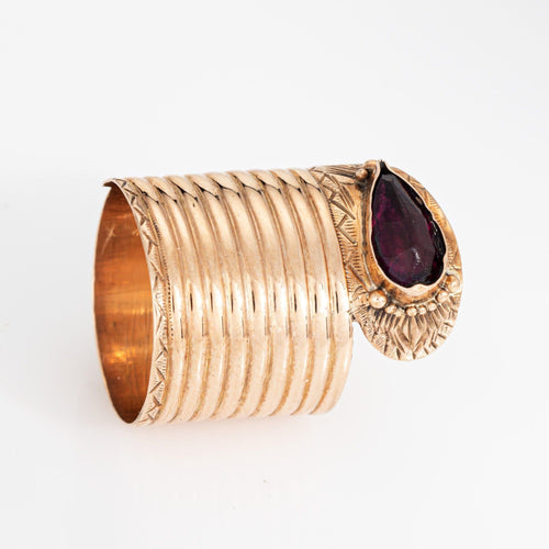 Bague Bague serpent extra large de style victorien ancien, en or rose 14 carats et grenat, taille 7. Bijou de haute qualité. 58 Facettes G14216