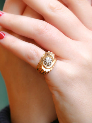 Bague 49 Bague tank or platine diamant taille ancienne 0.25ct 58 Facettes J194