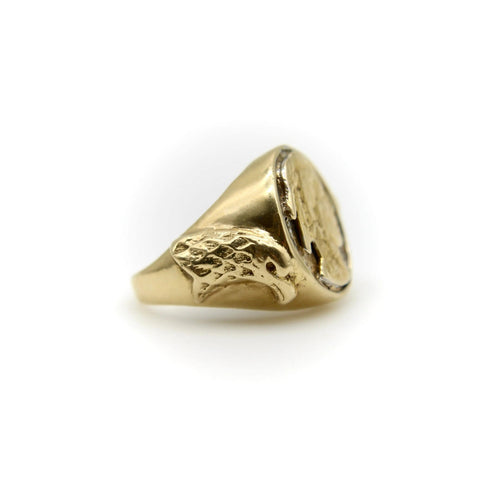 Bague Bague vintage en or 14 carats avec portrait d'Amérindien Buffalo Nickel 58 Facettes