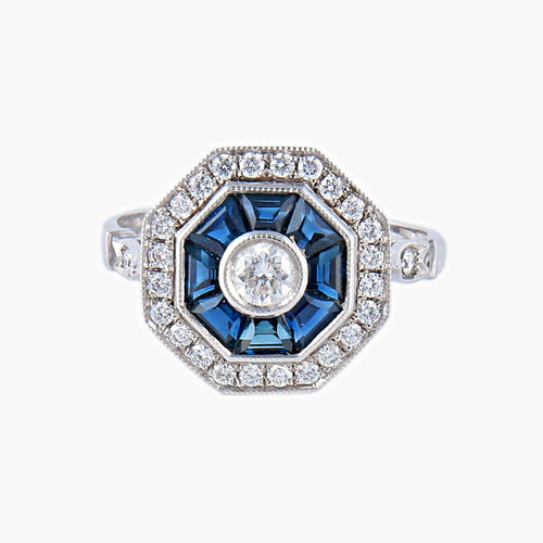 Bague style Art Déco Saphirs Diamants