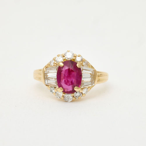 Bague BAGUE RUBIS BIRMAN NATUREL NON CHAUFFE ENTOURAGE DIAMANTS OR JAUNE 18K 58 Facettes 1