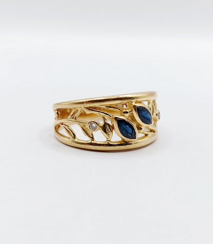 Bague 55 Bague bandeau Art Nouveau or jaune, saphirs navette, diamants 58 Facettes A04687