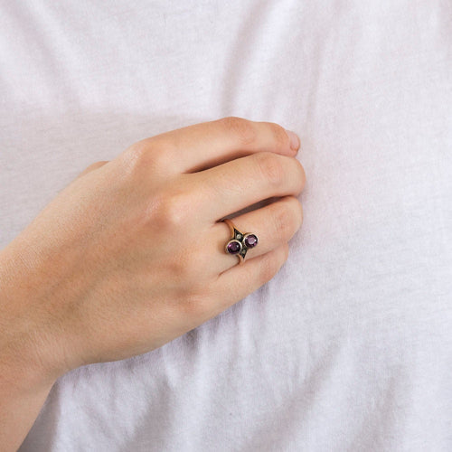 Bague 55 Bague Ancienne Toi & Moi Or Argent Grenats 58 Facettes