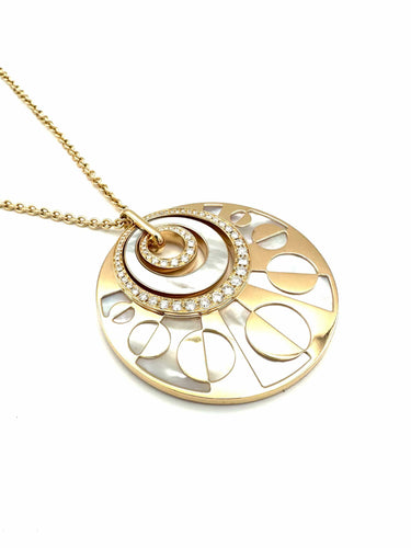 Collier BVLGARI - Collection Intarsio, sautoir or rose, nacre et diamants 58 Facettes
