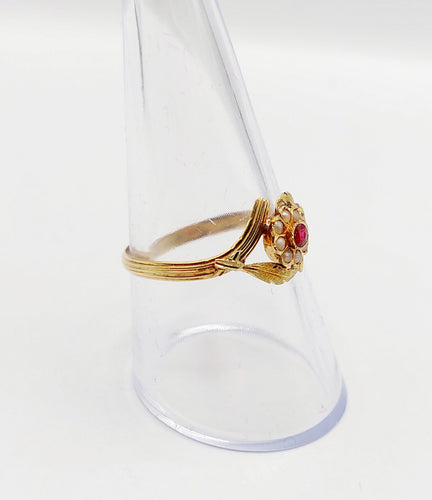 Bague 60 Bague fleur Art nouveau en or 18k, pierre rouge et perles (circa 1900) 58 Facettes A06426