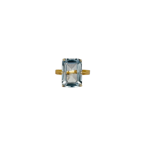 Bague Bague en or jaune 14 carats avec topaze bleue taille émeraude de 2 carats 58 Facettes 2508099