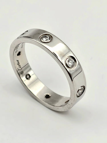 Bague 53 CARTIER - Alliance Love 4mm or blanc et diamants 58 Facettes
