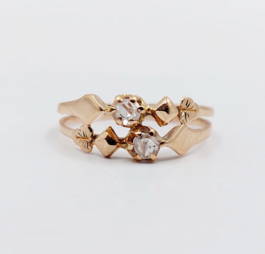 Bague 47 Bague antique toi et moi or rose 18k diamants taille roses (circa 1900) 58 Facettes A06295