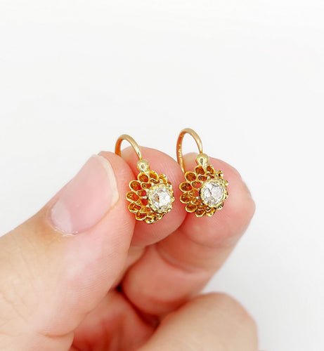 Boucles d'oreilles Dormeuses victorienne or roses et diamants 58 Facettes A05775