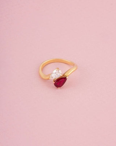 Bague 57-57.5 Bague Toi & Moi en or jaune 18k rubis et diamant 58 Facettes