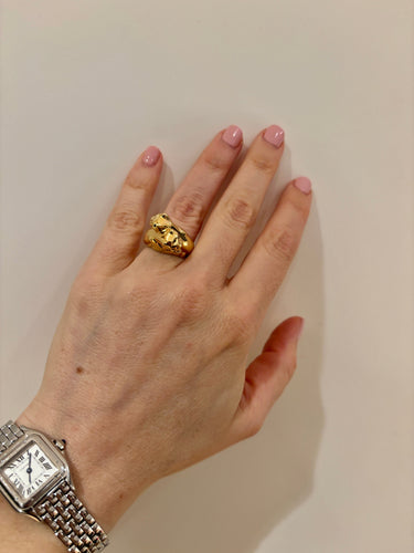 Bague Bague Cartier Panthère Double Tête en or jaune émeraude 58 Facettes