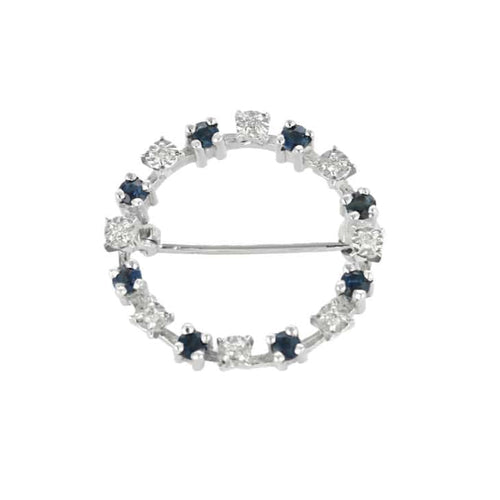 Broche Broche or gris, pierre blanches et saphirs 58 Facettes MON0701
