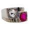Bague 47 Bague chevalière art deco or blanc 18k et platine ornée d'un diamant taille rose et d'un rubis synthétique 58 Facettes A04973