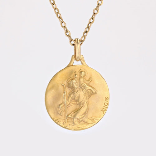 Pendentif Médaille or jaune Saint Christophe signée Augis 58 Facettes 24-297B