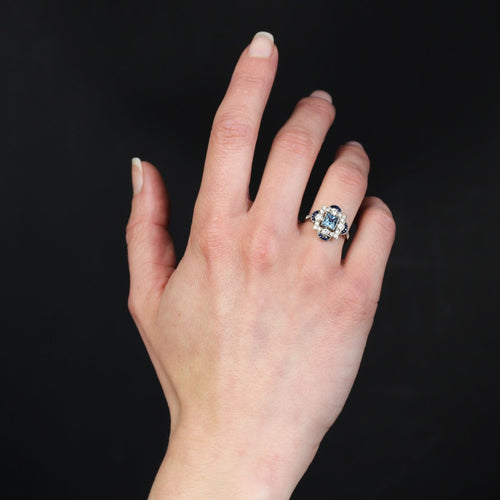 Bague 53 Bague style Art déco aigue-marine diamants saphirs 58 Facettes 24-113