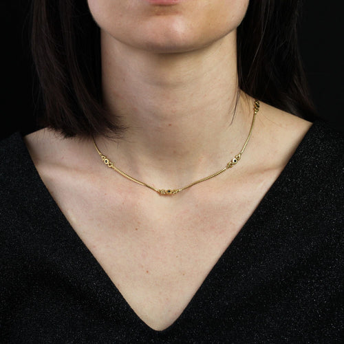 Collier Fin collier or maille gourmette plat et ses motifs avec saphirs 58 Facettes 16-270