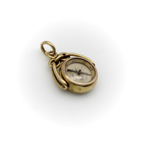 Montre Porte-clés pivotant victorien en or 18 carats avec boussole et gravure en pierre dure 58 Facettes A20021