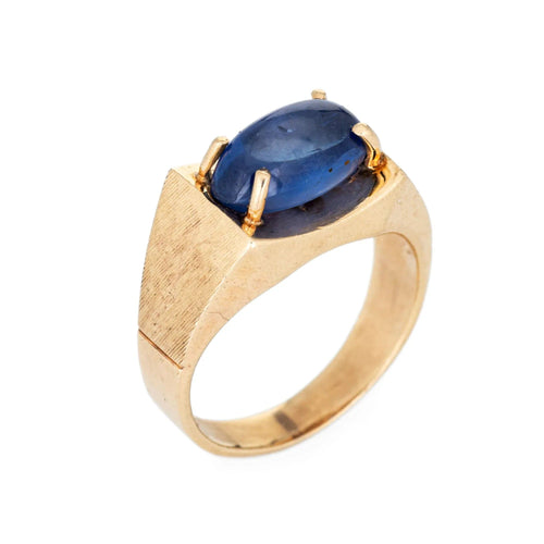 Bague Bague en saphir étoilé naturel de Ceylan de 5,30 ct en or 14 carats vintage Taille 9 CERT Pas de chauffage 58 Facettes G12285