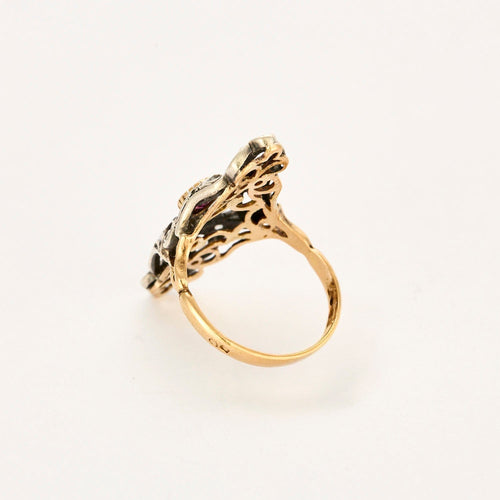 Bague 57,5 Bague or jaune et argent et rubis 58 Facettes GU283