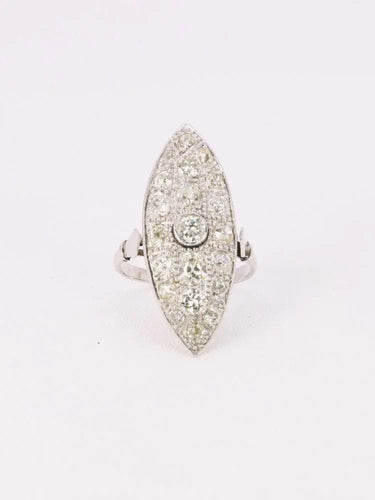 Bague marquise Art-Déco platine diamants taille ancienne 2 ct