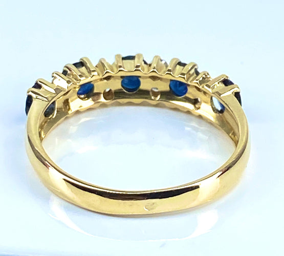 Bague 51 Demi alliance en or jaune, 5 saphirs et 8 diamants 58 Facettes AB433