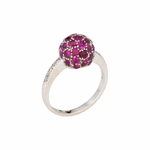 Bague 53 Bague empilable en or blanc avec rubis et diamants 58 Facettes G14017