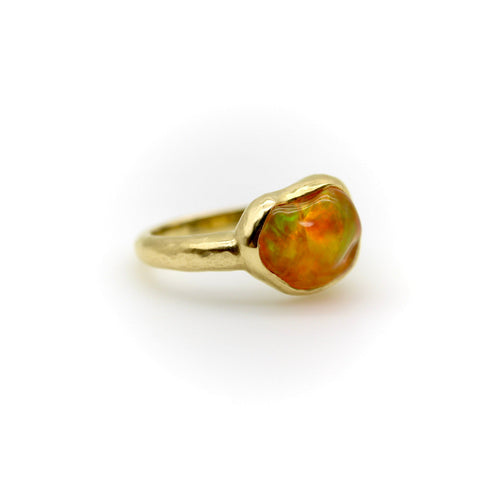 Bague 54.5 Bague Oral Feu mexicaine en or jaune sculptée à la main par Tony Malmed 58 Facettes