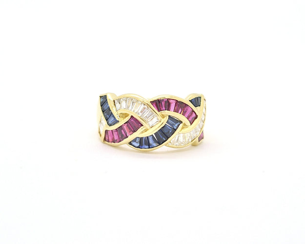 Bague Bague en or jaune avec diamants, rubis et saphirs 58 Facettes