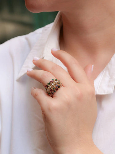 Bague 55.5 Bague fils d'or tressés diamants rubis émeraudes 58 Facettes J401