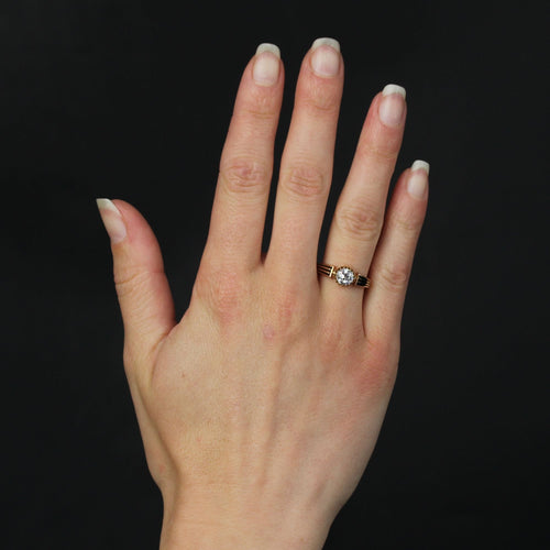 Bague 56 Bague solitaire ancienne diamant et émail noir 58 Facettes 24-192