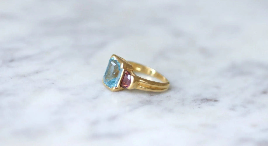 Bague 51.5 Bague Topaze et Grenats Or Jaune 58 Facettes
