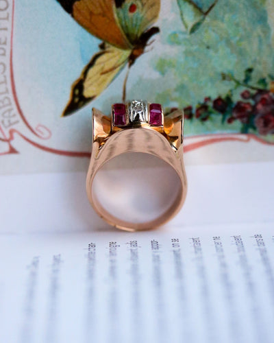 Bague 55 Bague Tank Or Rose Diamants et Rubis Verneuils 58 Facettes A11133