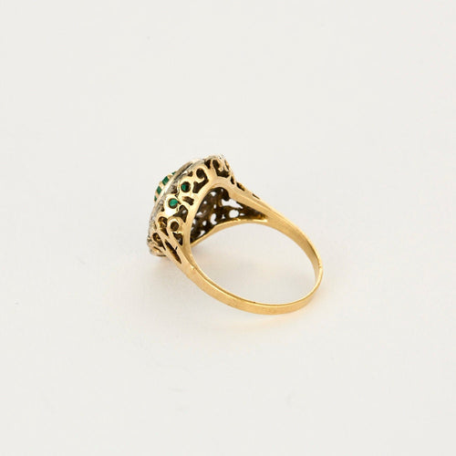 Bague 54 Bague or jaune et argent, centrée d'une émeraude 58 Facettes SMA1115