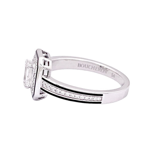 Bague 54 Bague Boucheron "Vendôme Liseré" or blanc, diamants, laque noire. 58 Facettes 33953